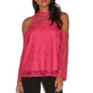 Pink Lace Open Shoulder Shirt